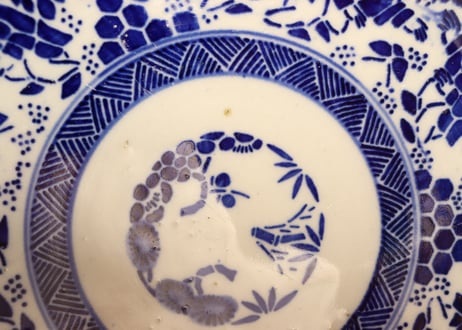 明治前期紙刷唐子図7寸皿