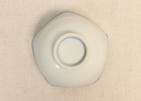 昭和戦前染付鶴図五弁小鉢