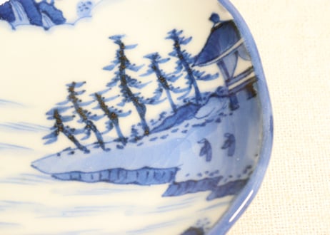 江戸幕末染付山水図小皿