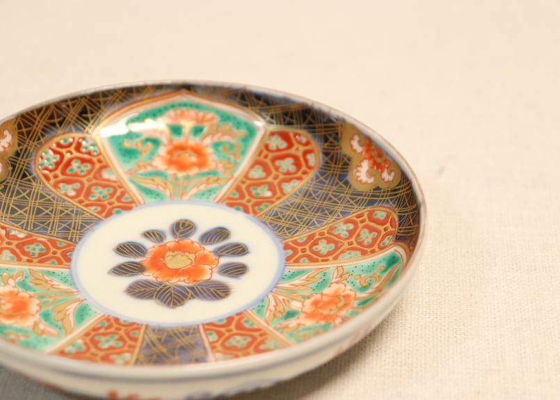 骨董 明治前期 色絵 松竹梅と菊図 八角 小皿 4寸 バラ売り可◎ 明治