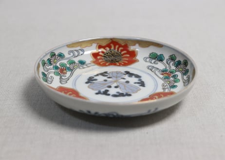 明治前期色絵流水に菊と青玉図小皿