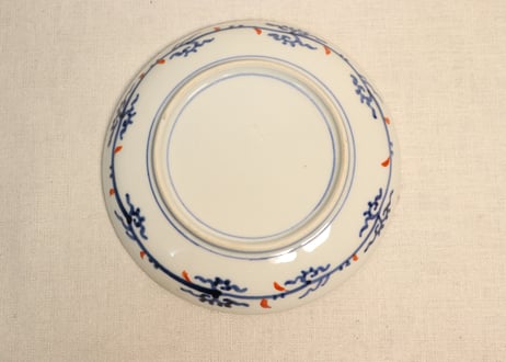 明治前期色絵窓絵に梅と松鶴図6寸皿