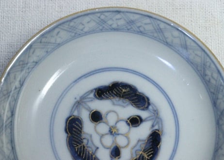 明治前期色絵扇面に菊図通り物飯茶碗