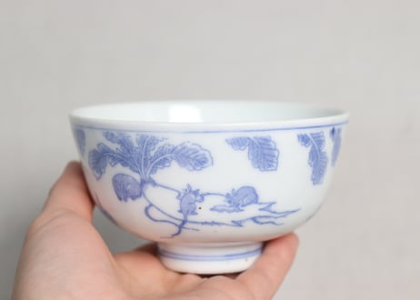 明治後期～大正銅判鼠大根図蓋茶碗③蓋小ニュウ