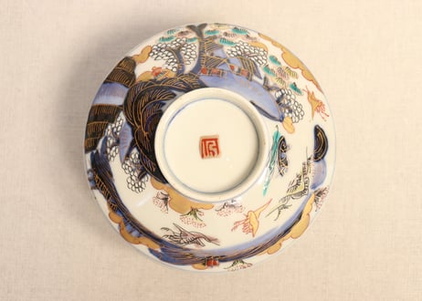 明治前期色絵山水図通り物蒸茶碗② ノミホツ
