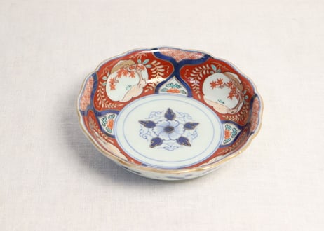 江戸中期色絵四方に紅葉と藤図なます皿5客組