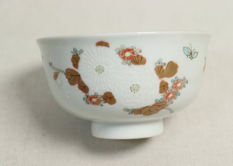 明治前期色絵三方菊図通り物飯茶碗