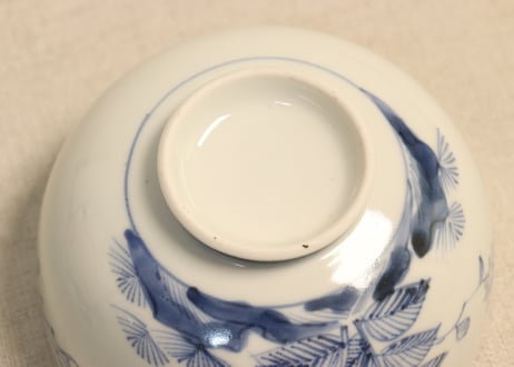 江戸後期染付菊と蝙蝠図飯茶碗