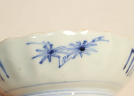 江戸幕末染付四方に花図イゲ縁なます皿①少フリモノ