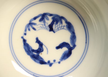 明治前期色絵四方に龍と鳳凰図通り物飯茶碗