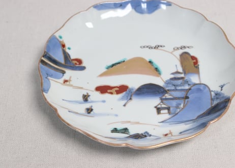 江戸後期色絵山水図7寸皿①