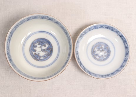 明治前期色絵松竹梅に鶴亀図通り物飯茶碗②少甘手