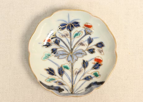 江戸後期色絵草花図小皿 5客組