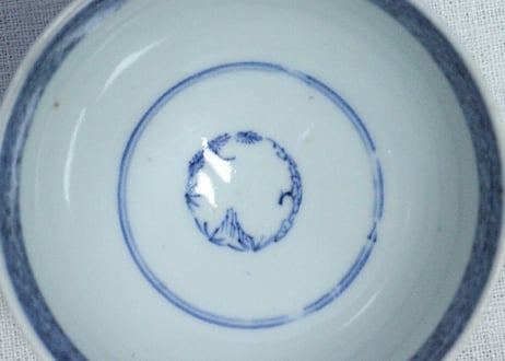 江戸幕末染付微塵唐草図蓋茶碗➁　高台ホツ,口縁少甘手,蓋ノミホツ