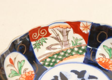 明治前期色絵桃と竹に牡丹図なます皿