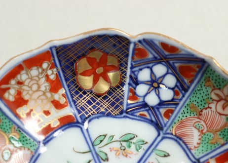 明治前期大聖寺焼色絵十二方花図小皿　5客組