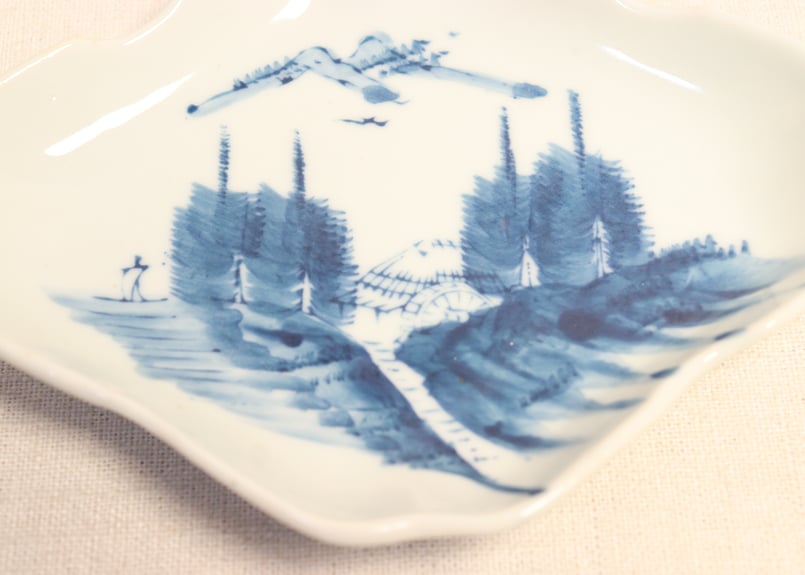 大正~昭和戦前ゴム判山水図菱型皿 少かたつき | 吉祥寺PukuPuku