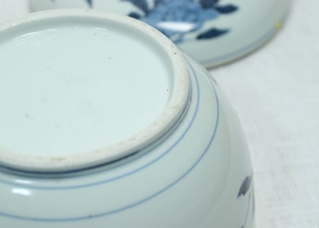 江戸中期染付三方に牡丹図食籠 蓋ノミホツ