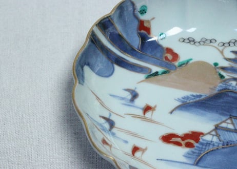 江戸中期色絵山水図なます皿
