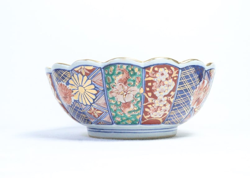 明治後期~大正色絵大聖寺焼菊図菊花弁三つ組鉢 小甘手 | 吉祥寺 明治後期~大正色絵大聖寺焼菊図菊花弁三つ組鉢 小甘手 | 吉祥寺