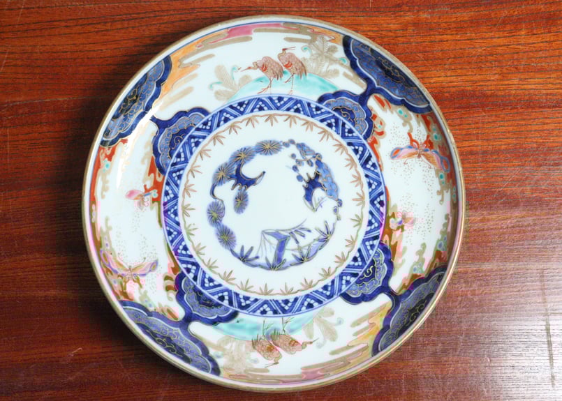 江戸中期色絵鶴と蝶図7寸皿② やや歪み,かたつき | 吉祥寺PukuPuku 江戸中期色絵鶴と蝶図7寸皿② やや歪み,かたつき | 吉祥寺PukuPuku