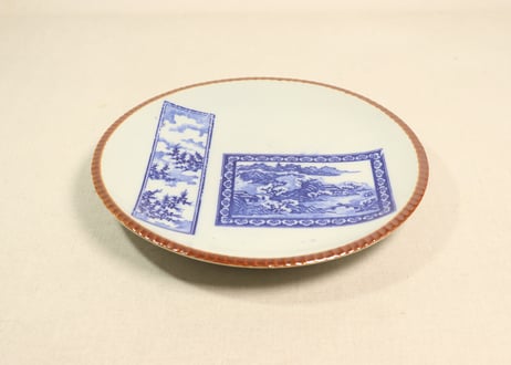 明治後期~大正銅判山水と萩図窓絵9寸イゲ皿①