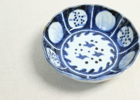 江戸後期染付波千鳥と丸窓絵図なます皿①