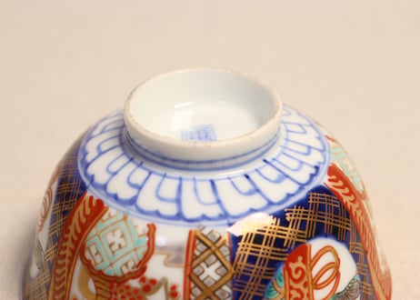 明治前期色絵桃と松竹梅図飯茶碗