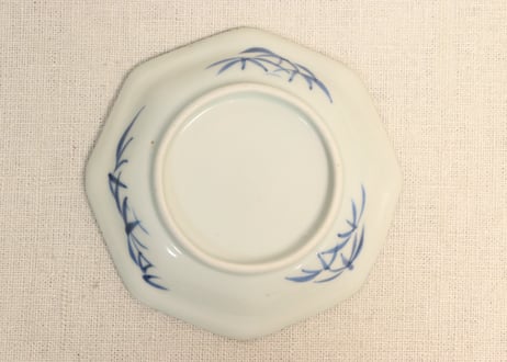 江戸後期染付山水図鍔縁八角小皿 5客組