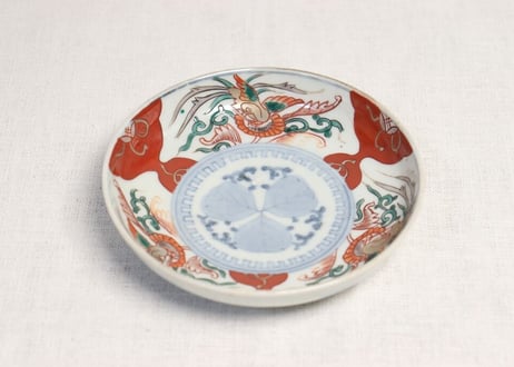 明治前期色絵鳳凰図小皿 窯傷