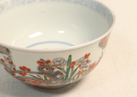 明治前期色絵杜若と梅図飯茶碗