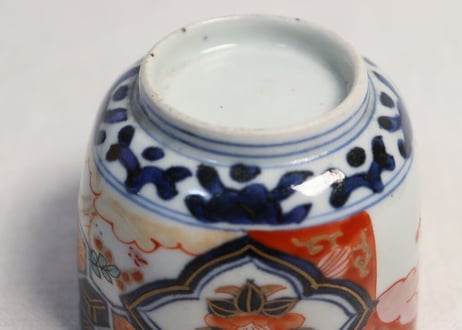 明治前期色絵四方に椿と萩図入隅角向付