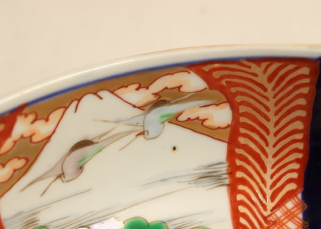 明治前期色絵富士と花籠図9寸鉢