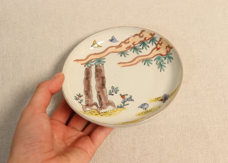 明治前期色絵竹と小鳥図小皿