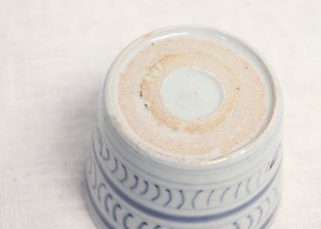 江戸幕末染付横縞に木目文猪口