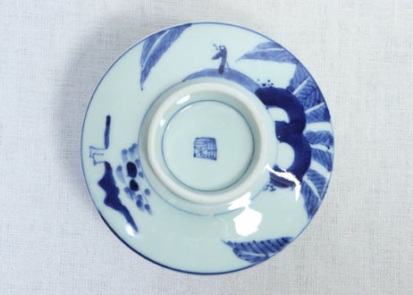 明治後期～大正染付山水に芭蕉図蒸茶碗