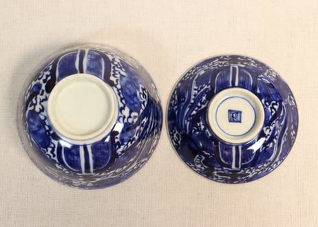 明治前期ベロ藍鳳凰図通り物飯茶碗