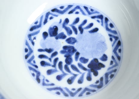 明治前期色絵三方に竹梅図通り物飯茶碗