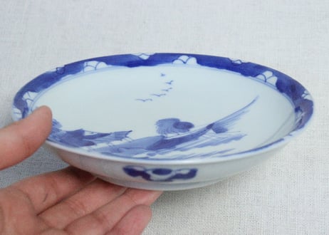 明治後期～大正染付漁師図5寸皿