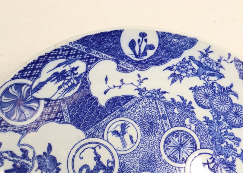 明治後期～大正銅判梟と窓絵散らし図尺皿 窯傷 | 吉祥寺PukuPuku