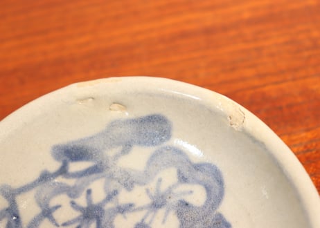 江戸幕末瀬戸くらわんか染付梅図小皿5客組 窯傷