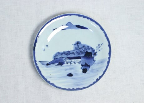 江戸幕末染付山水図7寸皿
