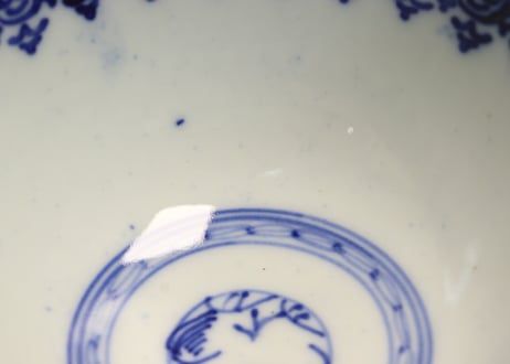 明治前期紙刷六方に花図飯茶碗