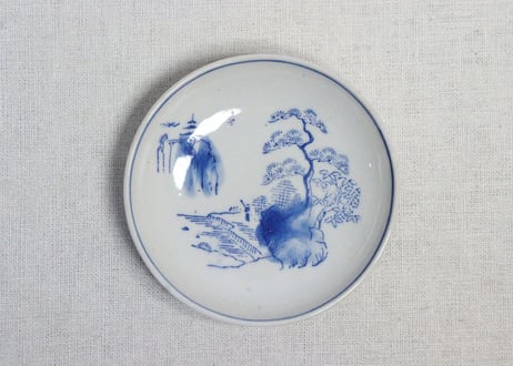 大正～昭和戦前ゴム判山水図小皿