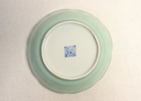 江戸中期青磁染付草花図なます皿③ ホツ