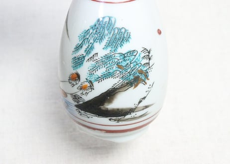 大正～昭和戦前九谷焼色絵プリント山水図徳利
