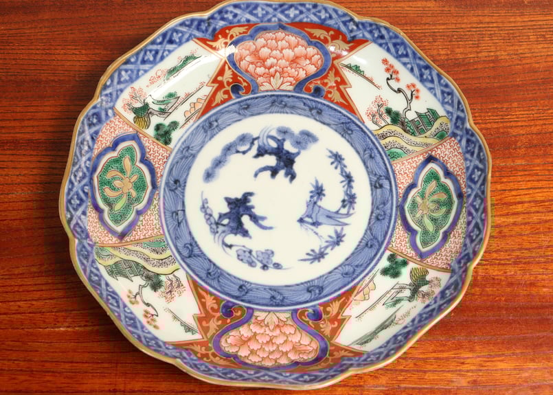 江戸中期色絵山水と牡丹図7寸皿 5客組 | 吉祥寺PukuPuku