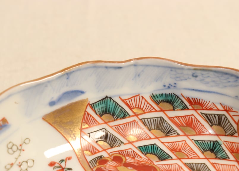 明治前期色絵柴垣に梅と龍図通り物なます皿① | 吉祥寺PukuPuku