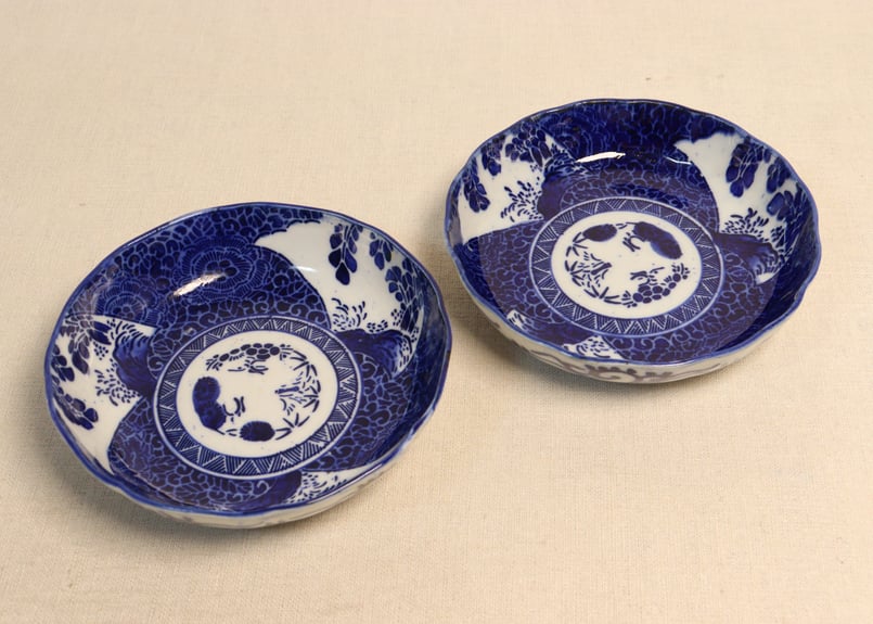 明治前期紙刷三方に芭蕉図なます皿 | 吉祥寺PukuPuku