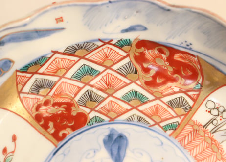 明治前期色絵柴垣に梅と龍図通り物なます皿②ノミホツ